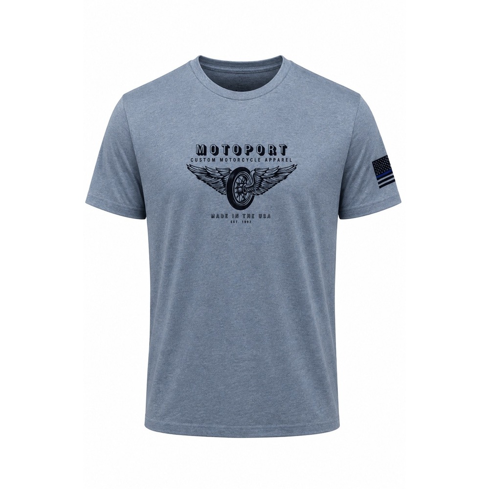 Motoport Graphic T-Shirt Mens L Custom Motorcycle Blue Heathered Regular Modern